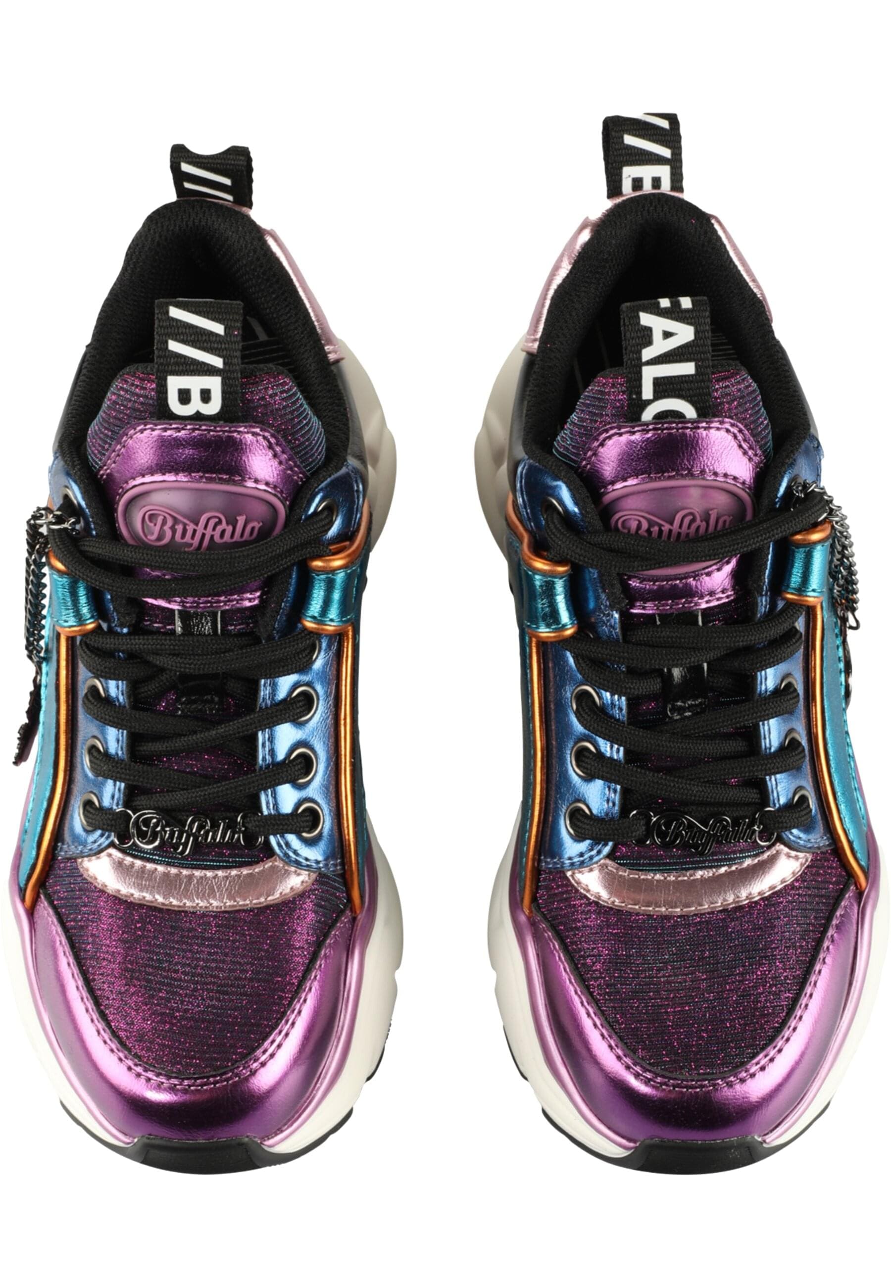 Trainingsschuh BUFFALO "Buffalo Binary Glam Vegan Nappa/Textile´", Damen, Gr. 38, lila, blau metallic, Schuhe