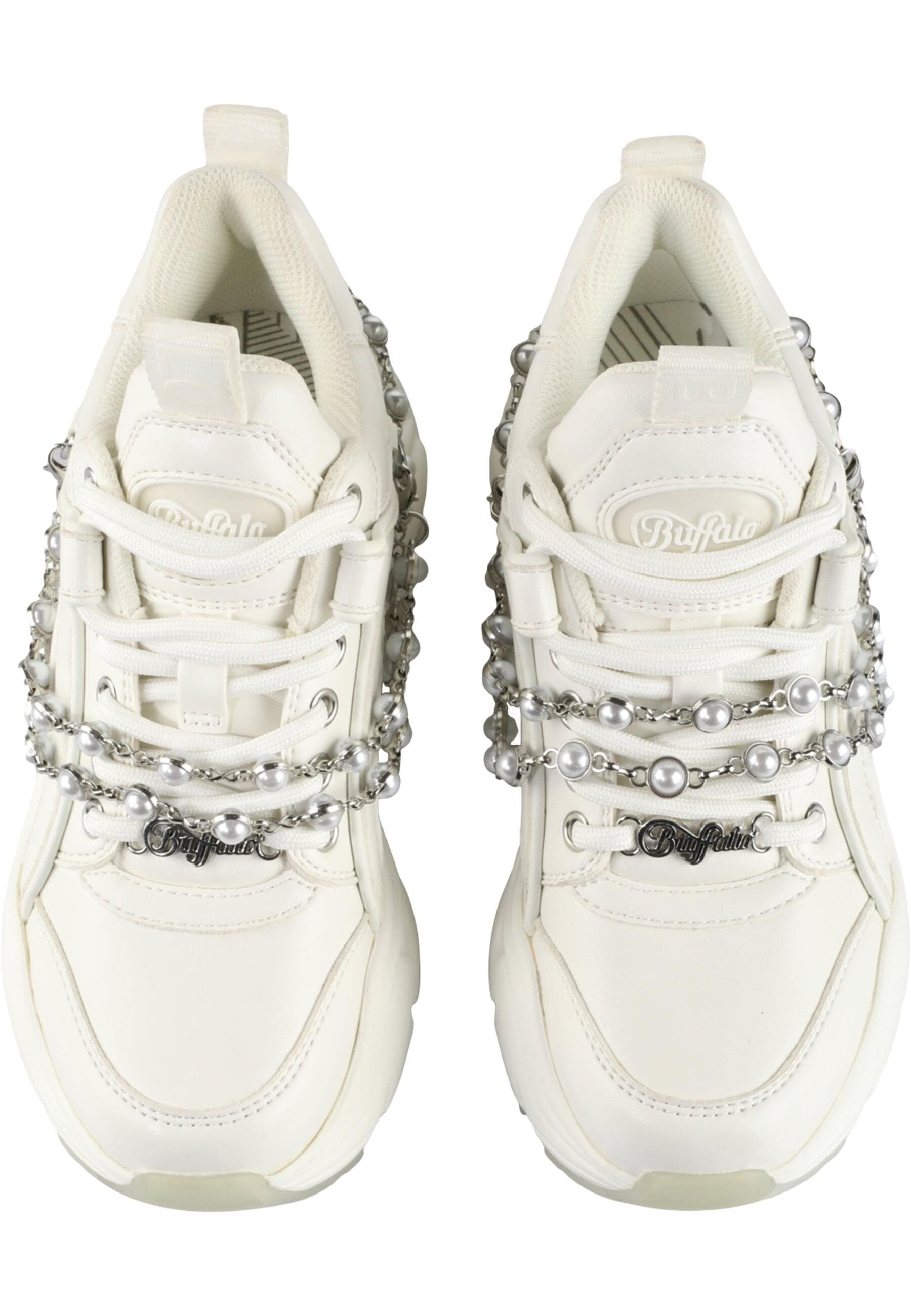 Trainingsschuh BUFFALO "Buffalo BINARY PEARL", Damen, Gr. 39, weiß, silber, Polyurethan, Schuhe