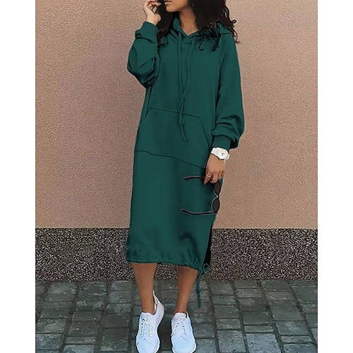 Per donna Abito Lungo Maxi Abito Abito con Cappuccio Vestito Casual Abito Invernale Elegante Moda Moderno Quotidiano All'aperto Abito Invernale Vestibilità comoda Semplice Manica Lunga Con Cappuccio