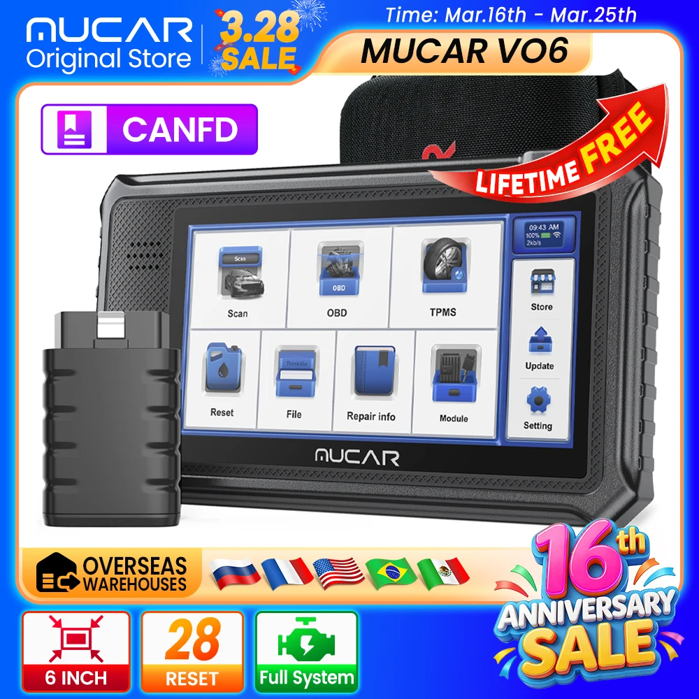 MUCAR VO6 OBD2 Auto-Diagnosegerät, vollständiger System-Scanner, Codeleser, ABS, Motor, 28 Reset-Funktionen, Öl-Scan-Tools, lebenslange kostenlose Updates Image