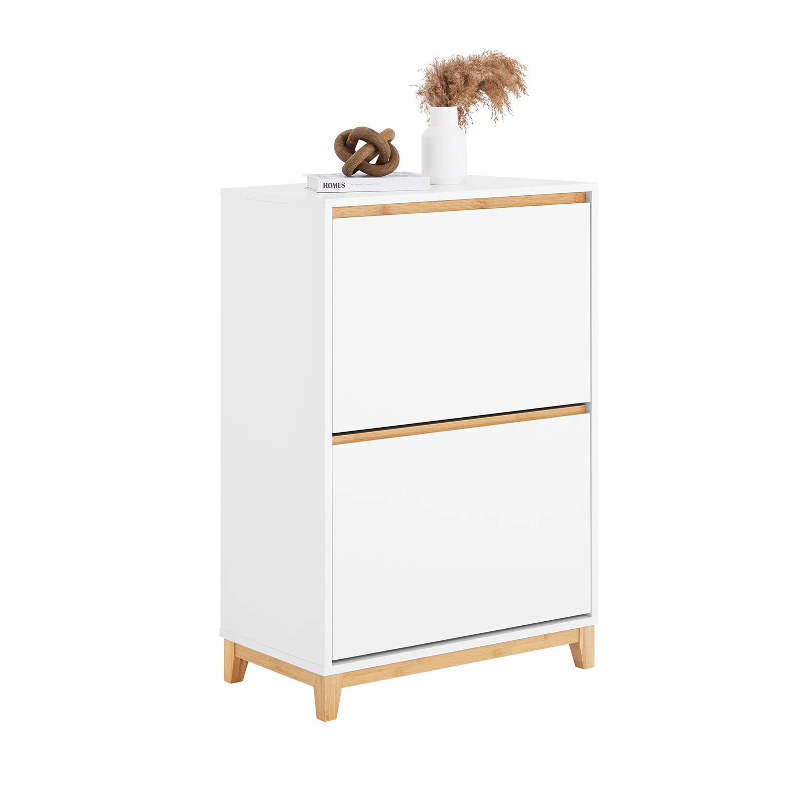 SoBuy FSR193-WN Schuhkipper mit 2 Klappen Schuhschrank schmal Schuhregal mit 4 Ablageflächen Schuhkommode BHT ca. 60x91x34cm