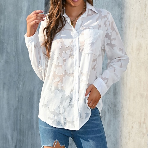 Per donna Camicia Blusa Top in chiffon Floreale Elegante Manica Lunga Colletto a Camicia Top Regolari Ferie Uscire Tasca Stampa 3D Bottoni Nero Bianco Giallo Rosa Marrone Primavera Autunno