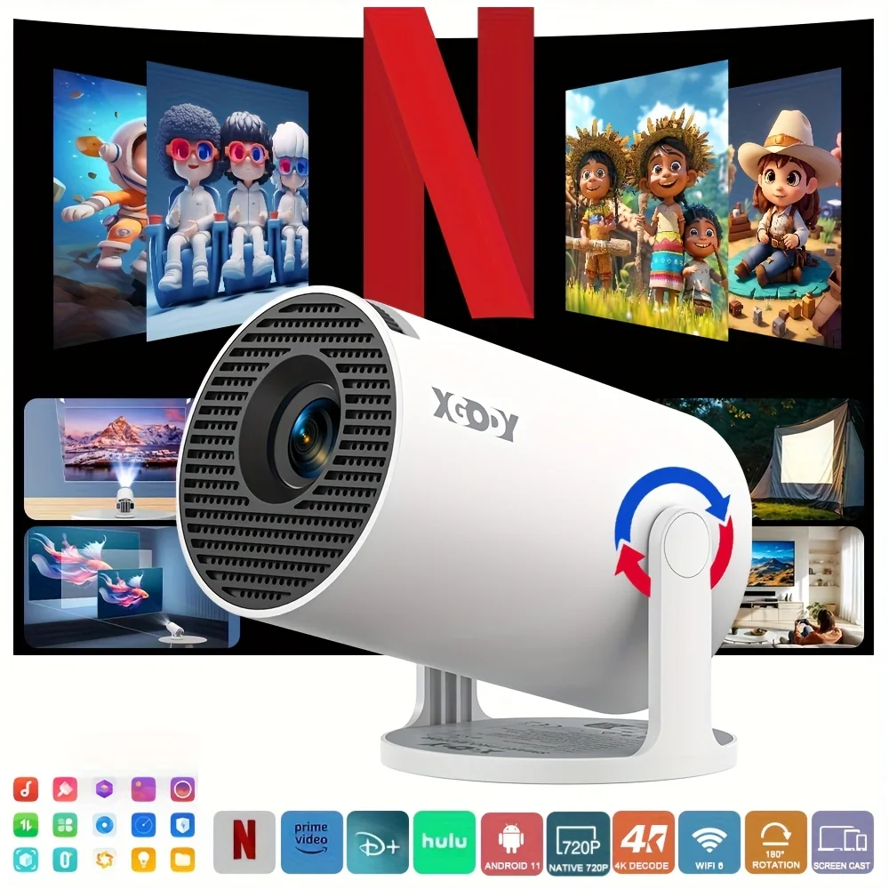 XGODY Projektor 12000 Lumen mit Lautsprechersockel Short Throw 4K 1080P WiFi 6 Bluetooth 5.0 Tragbarer Beamer Heimkino Image