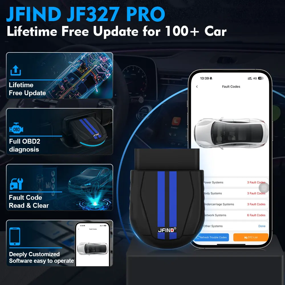 2025 neueste JF 327 Pro OBD 2 Code Reader Scan Tool Bluetooth 5,0 Für IOS Android ELM 327 Diagnose Werkzeug PK Vgate Ancel BD200 Image