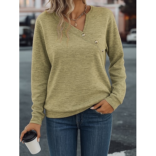 Per donna Blusa Casual Manica Lunga Scollo a V Top Regolari Giallo Rosa polverosa Blu Grigio chiaro Primavera Autunno