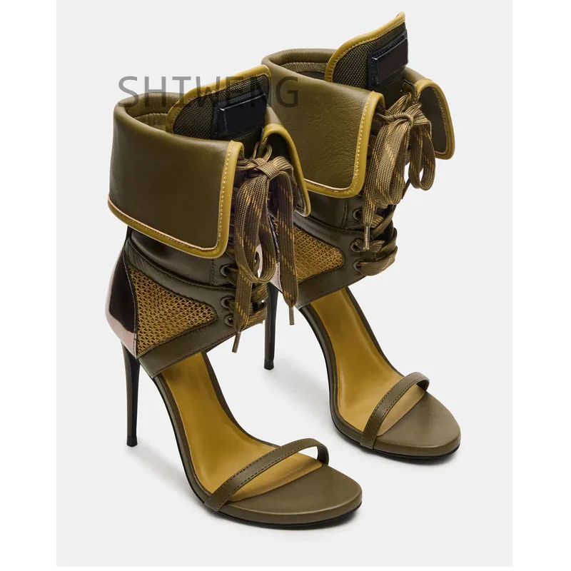 2025 Sexy Frauen High Heels Sandalen Schuhe Frauen Große Größe 44 Sommer Offene spitze Spitze up PU Dünne Fersen Kreuz-gebunden Schuhe