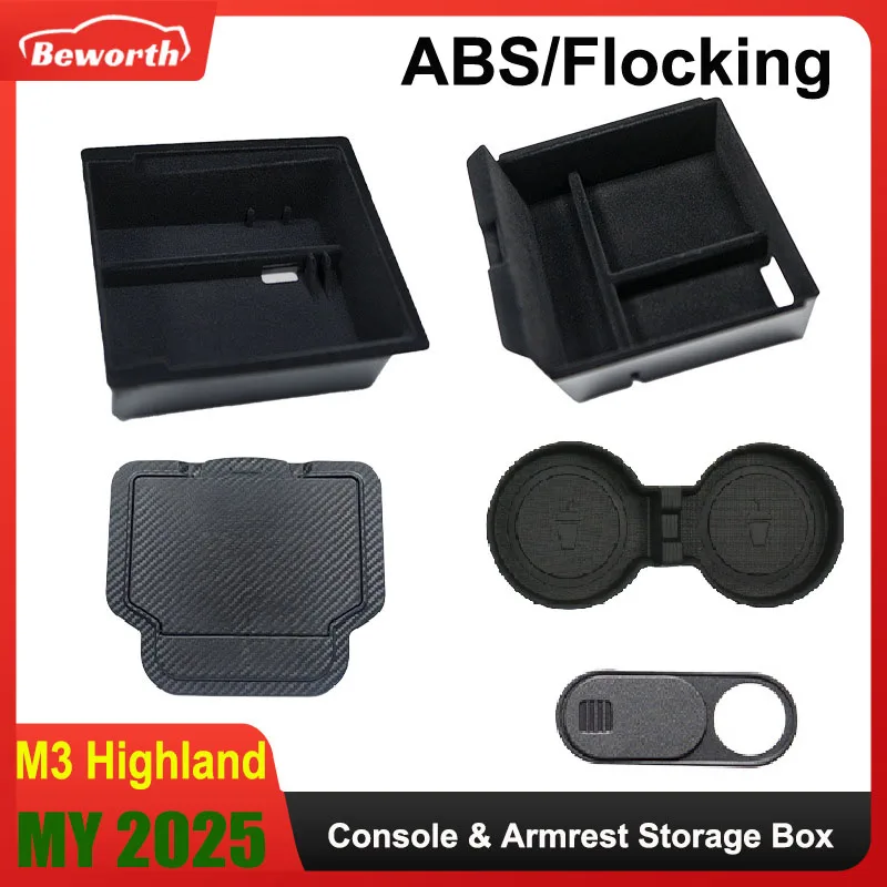Für Tesla Neues Modell Y Juniper 2025 Modell 3 Highland 2024 Aufbewahrungsbox Mittelarmlehne Versteckte Box Getränkehalter Organizer Zubehör Image