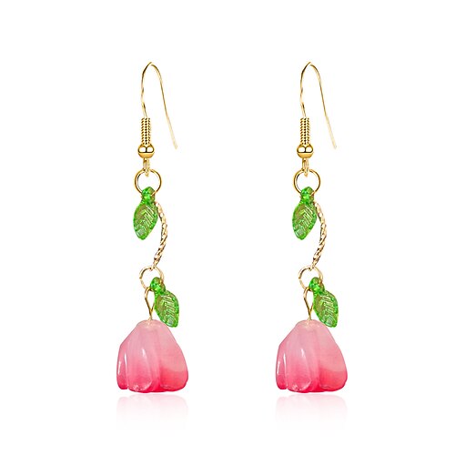 graziosi orecchini a forma di frutta – orecchini pendenti in resina rosa con ciliegie e foglie verdi per donna