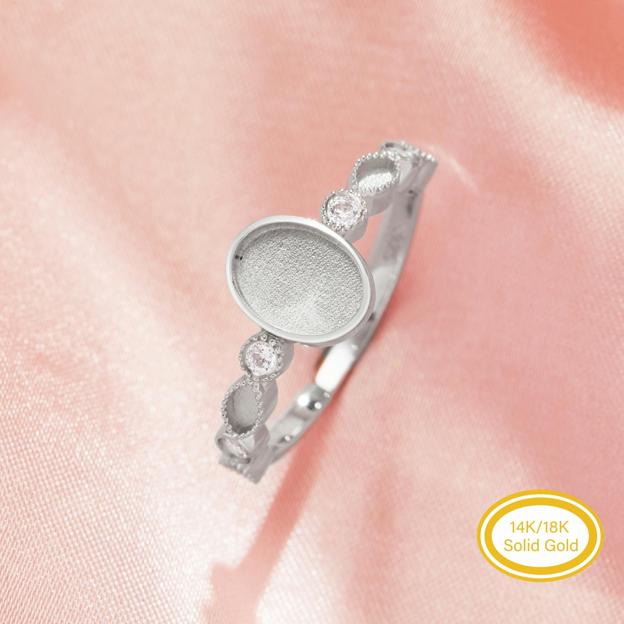 Anello con castone ovale in resina effetto latte materno, anello in oro massiccio 14K e 18K, anello ovale con retro pieno, accessori per la creazione