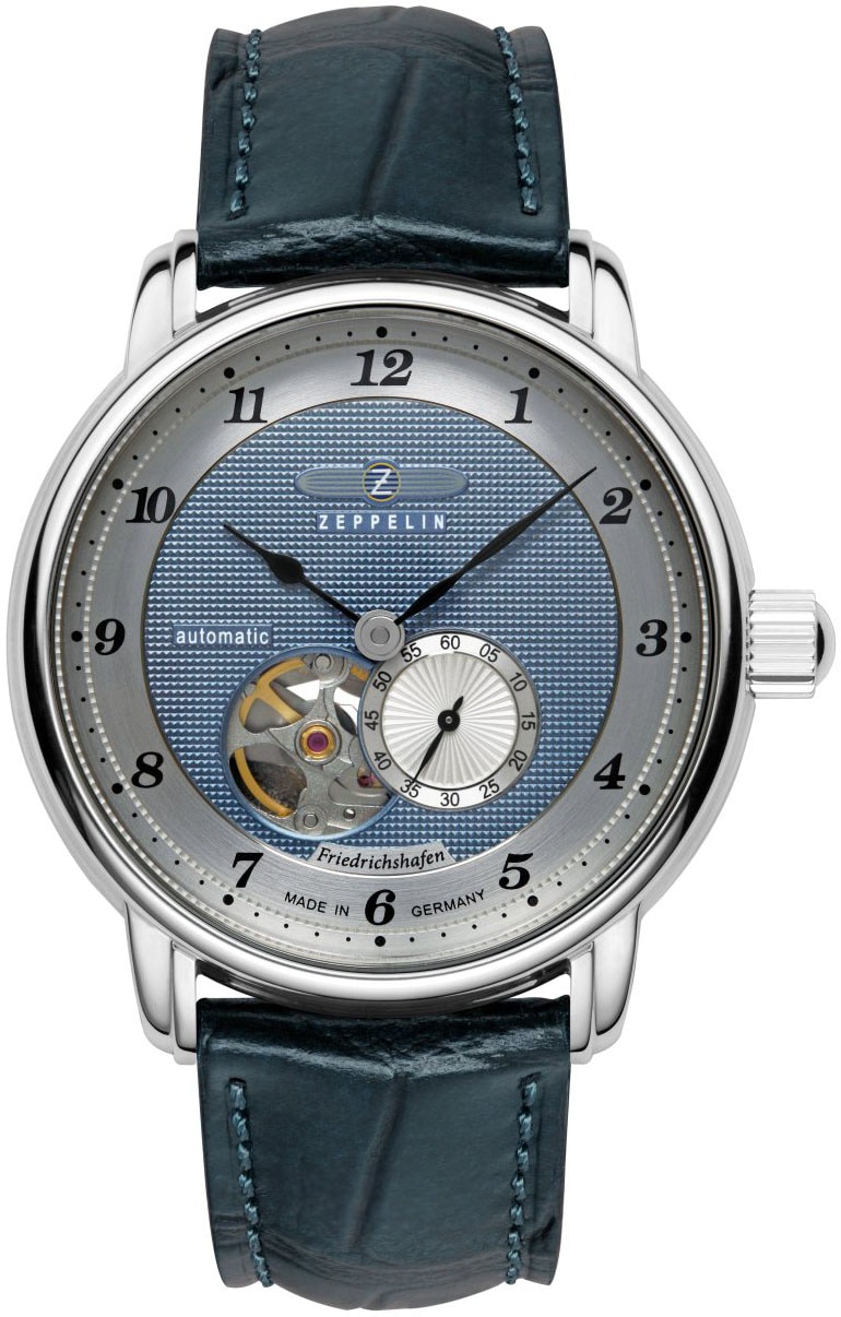 Automatikuhr ZEPPELIN "Friedrichshafen Automatic Open Heart", blau (dunkelblau), Armbanduhren, Kinder, Automatikuhr, Armbanduhr, Herrenuhr, Made in Germany, Mechanische Uhr, analog