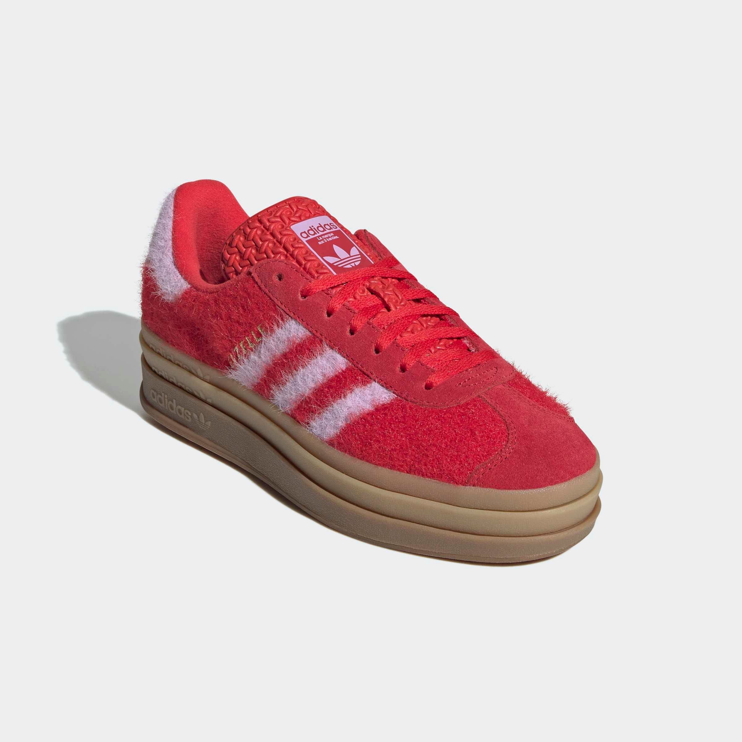 Sneaker ADIDAS ORIGINALS "GAZELLE BOLD", Damen, Gr. 43, better scarlet, bliss lila, gold metallic, Leder, Textil, Schuhe Sneaker