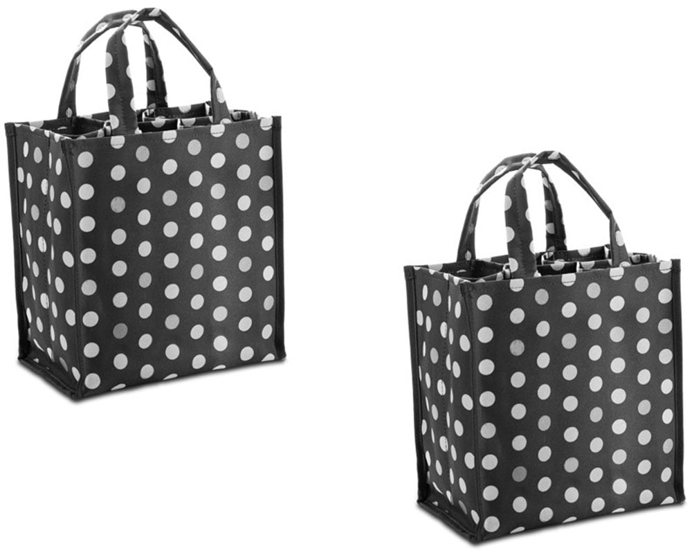 Flaschenkorb GENIUS "Flaschentasche, grau mit weißen Punkten", grau, B:26cm H:27,5cm T:17cm, Polyester, Einkaufskörbe, praktische Tragetasche zum Transportieren von bis zu 6 Flaschen