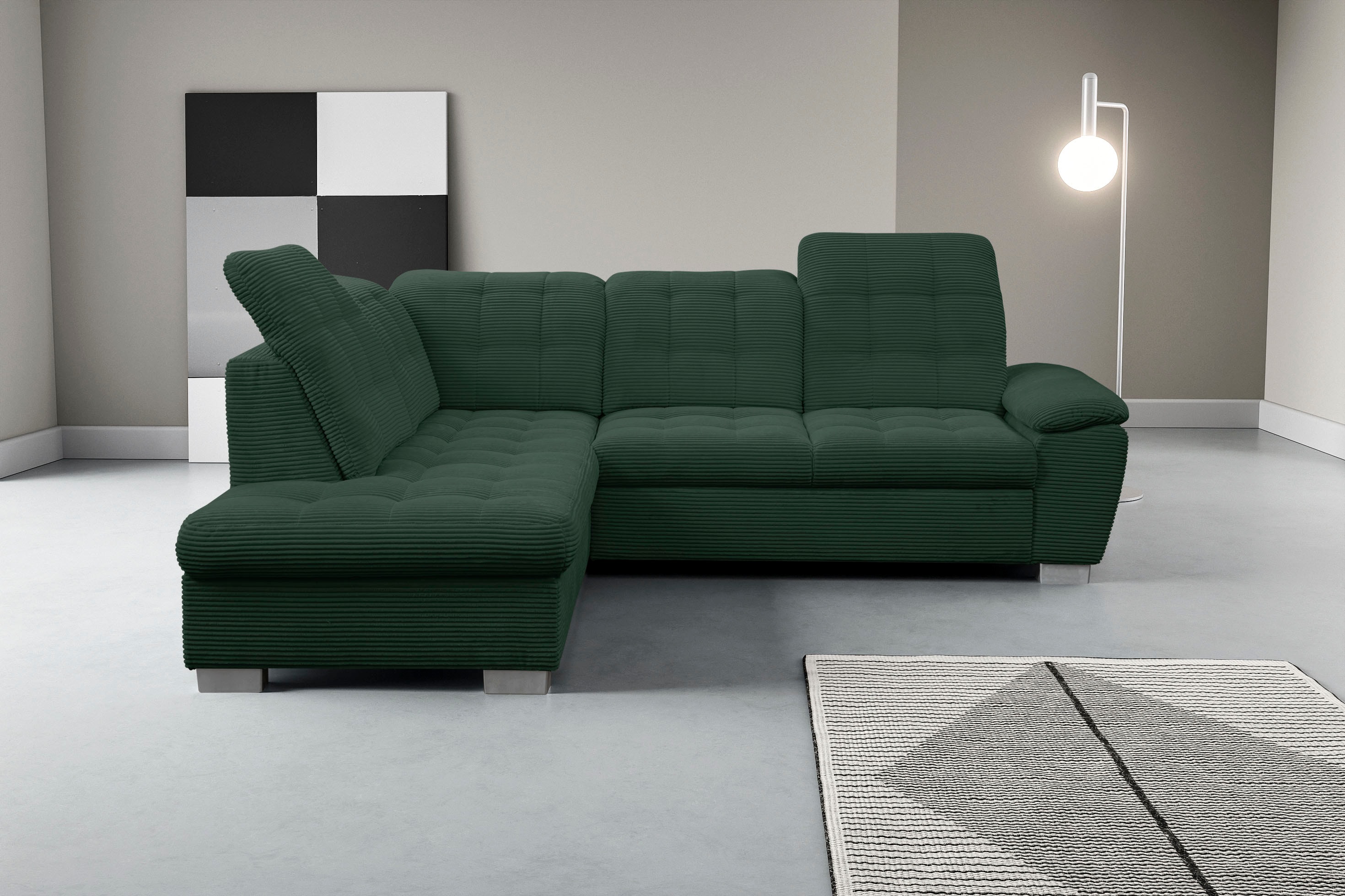 Ecksofa WERK2 "Bonny inkl. Kopfteilverstellung, Bettfunktion, Stauraum, L-Form", grün, B:265cm H:103cm T:215cm, 90% Polyester, 10% Nylon, Sofas, Komfortwunder mit Schlaffunktion, verstellbarem Kopfteil & Stauraum.