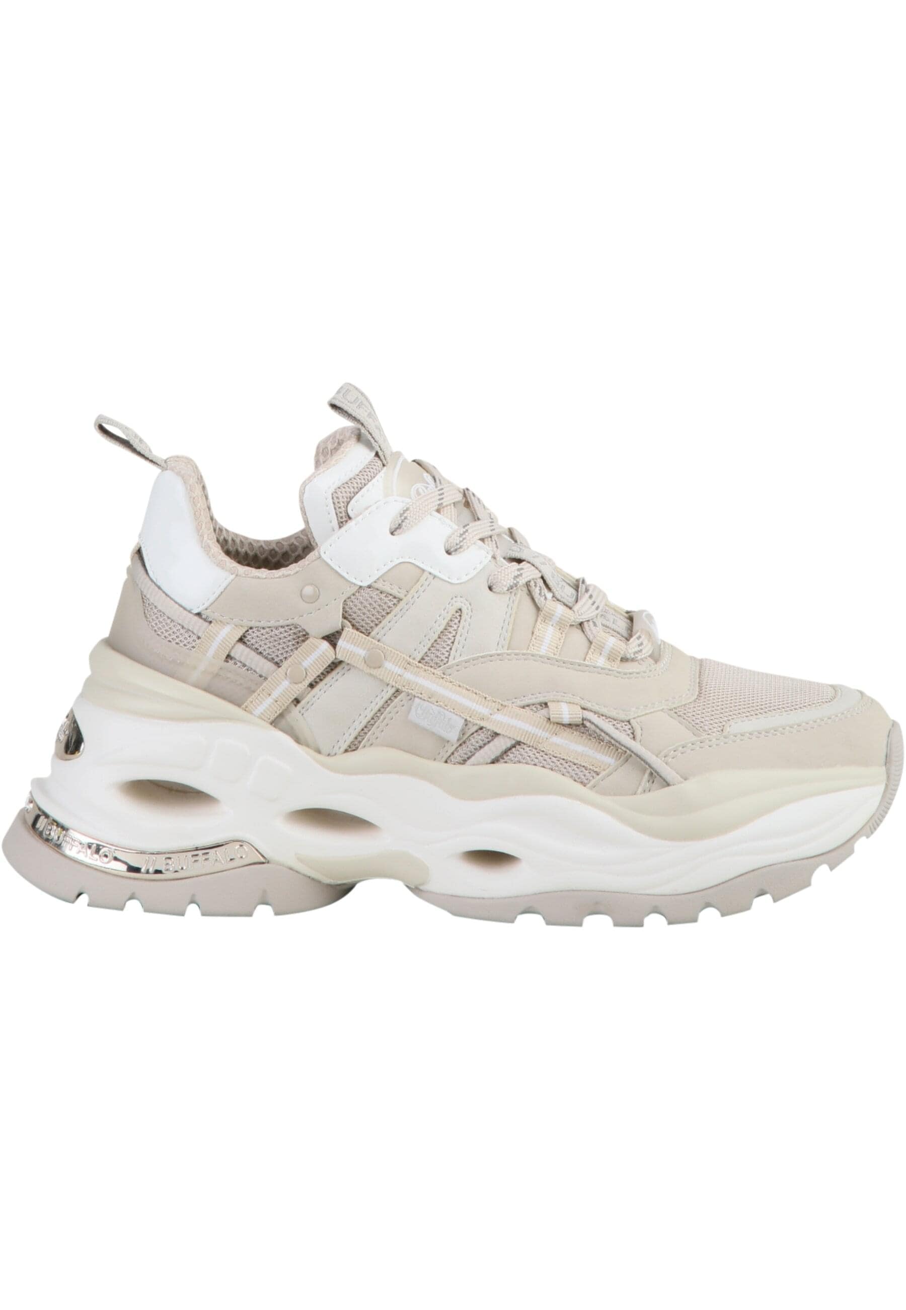 Trainingsschuh BUFFALO "Buffalo Damen Buffalo Triplet Hollow Sneaker Low", Damen, Gr. 40, cream, Kunstfaser, Schuhe