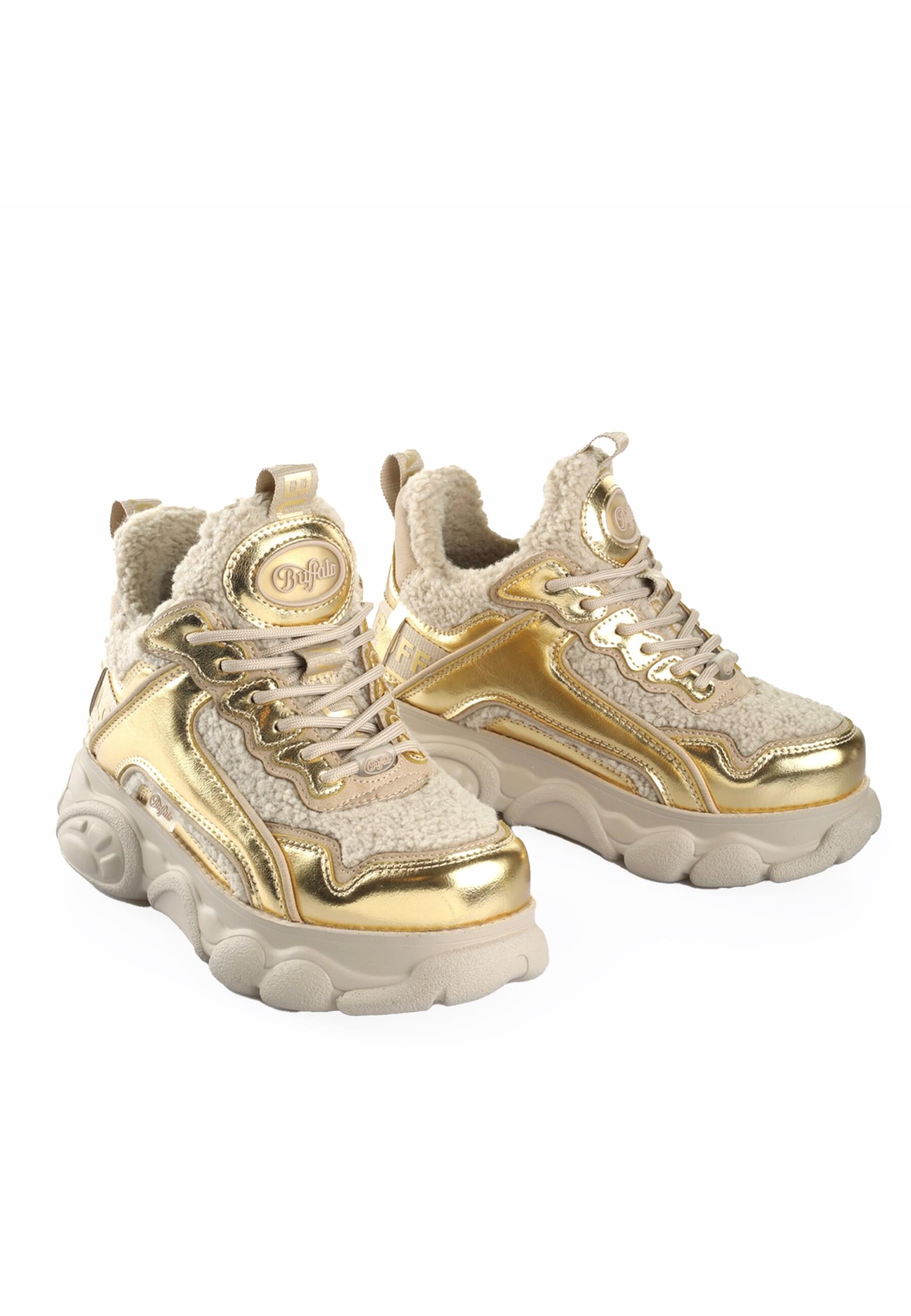 Trainingsschuh BUFFALO "Buffalo Cld Chai Warm Vegan Nappa/Fur", Damen, Gr. 40, beige, gold, Schuhe