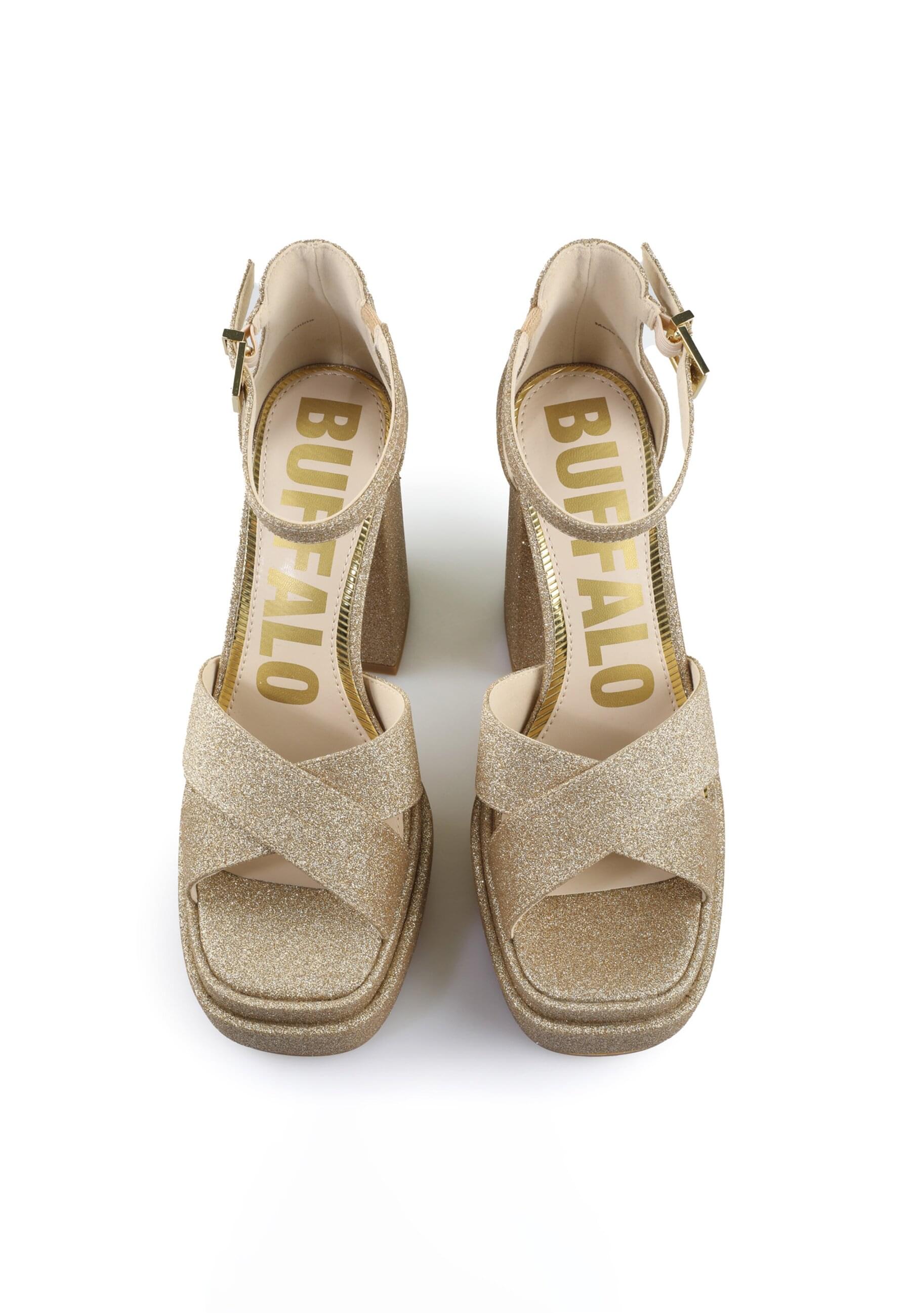 High-Heel-Pumps BUFFALO "Buffalo Cross -Vegan Glitter", Damen, Gr. 41, gold, Kunstfaser, unifarben, Schuhe