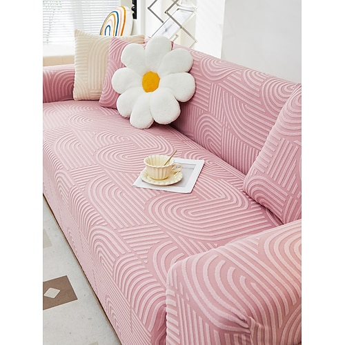 1 Stück geometrischer Jacquard-Samt-Sofabezug – modischer und luxuriöser dekorativer Sofaschutz, rutschfest, staubdicht, katzenkratzfest, geeignet für alle Jahreszeiten, Schlafzimmer, Wohnzimmer, Büro Image