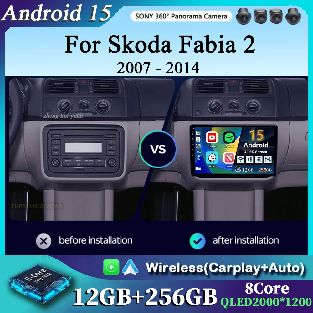 Für Skoda Fabia 2 2007-2014 Android 15 4G WIFI Auto Radio Carplay Auto Multimedia Stereo Video Player GPS Navigation GPS RDS BT
