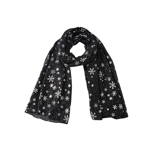 Weihnachtsschal für Damen mit Schneeflockenmotiv, festliches rot-weißes Design mit metallischen Schneeflocken, weiches Polyestermaterial, perfekt für Feiertagspartys und als Winterkleidung Image