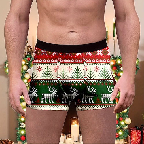 Weihnachten Kurze Boxershorts Unterwäsche Weihnachtsgeschenk Weihnachtsmann Grafik Neuartige Komisch für Herren Erwachsene 3D-Druck für Weihnachten Karneval Neujahr Party Image