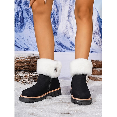 Damen Winterstiefeletten mit Fellfutter - warme Wildleder-Schneestiefel mit seitlichem Reißverschluss und rutschfester Sohle Image