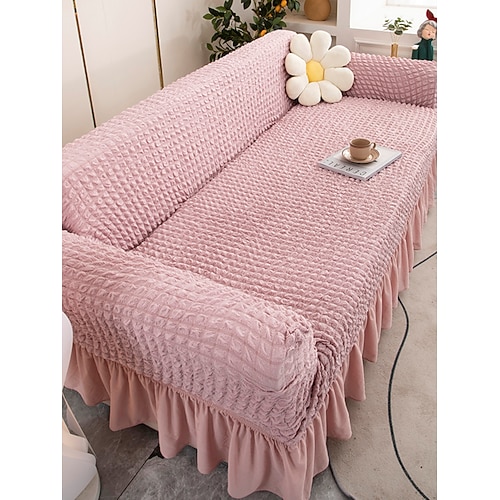 1 Stück Schaumstoff-Gaze-Sofabezug mit Rockkante – modisch Luxuriöser, dekorativer Sofaschutz, rutschfest, staubdicht, kratzfest, für alle Jahreszeiten geeignet, für Wohnzimmer, Schlafzimmer oder Image