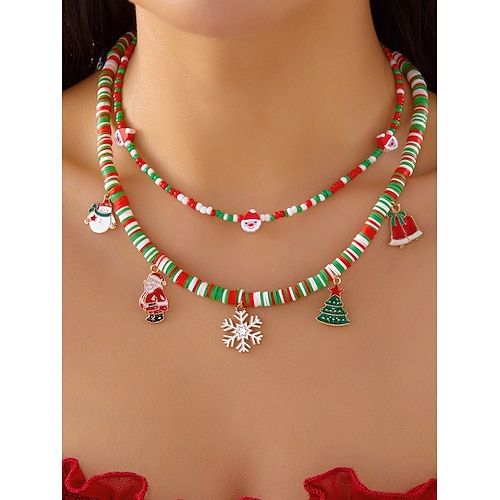 Weihnachtsanhänger-Halskette für Damen, mehrere Stile mit Weihnachtsmann-, Schneemann- und Weihnachtsbaumanhängern, perfekt für Feiertagspartys und festliche Geschenke Image