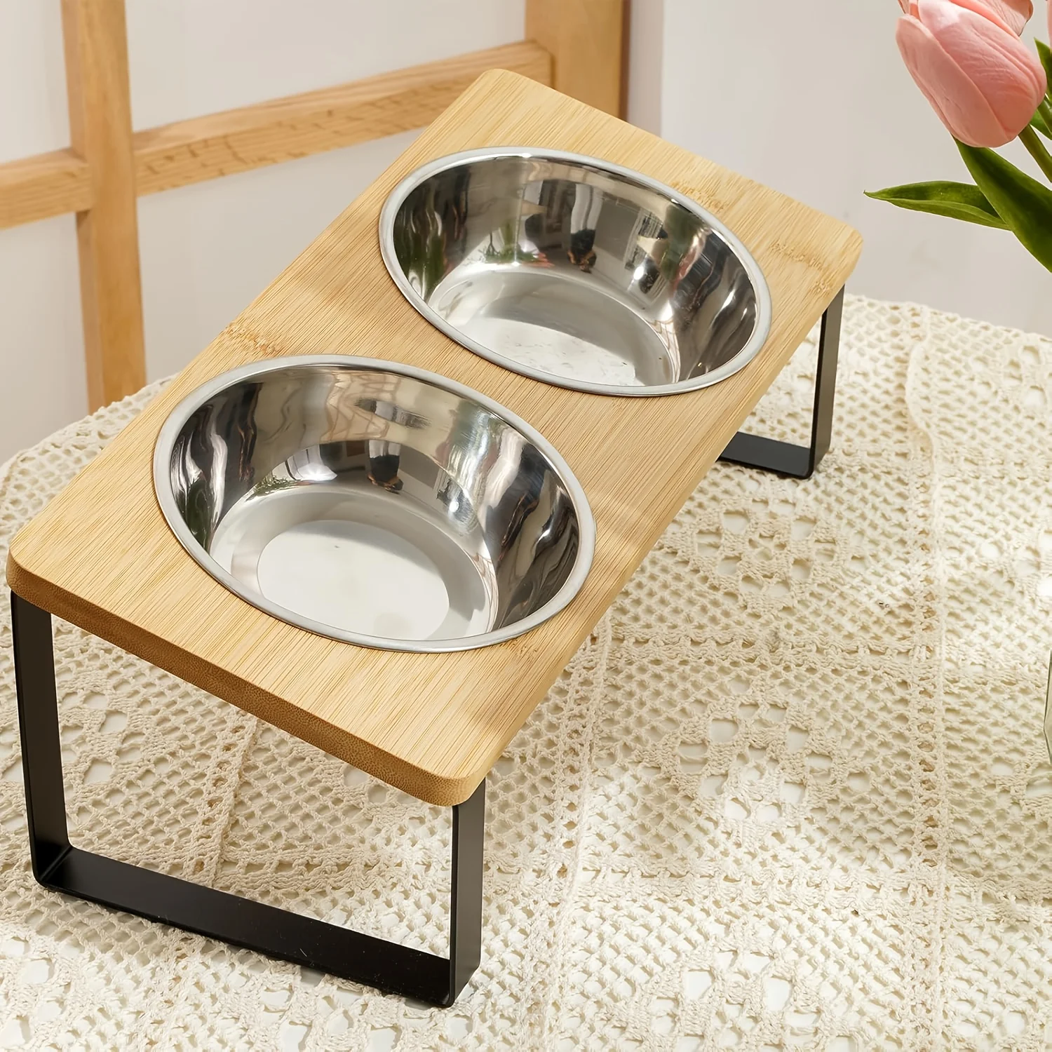 Erhöhter Katzennapf, Futternapf, gekippt und erhöht, bruchsicher, Katzengeschirr für Lebensmittel und Wasser, 2er-Set Edelstahlnapf Image