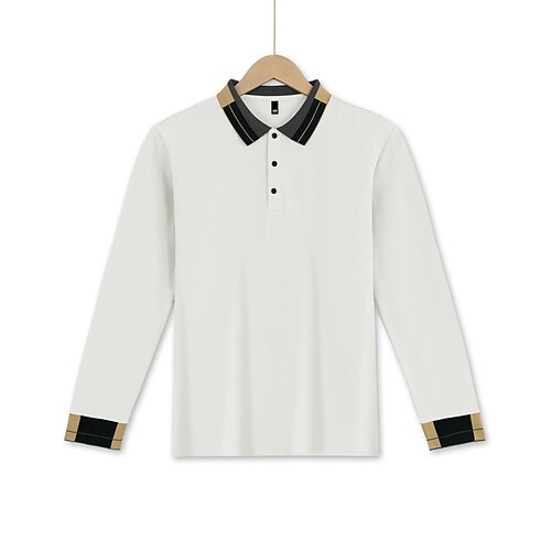 Herren Golfshirt Golf Poloshirts Arbeit Lässig Revers Langarm Basic Modern Farbblock Patchwork Knöpfe Frühling Herbst Normale Passform Dunkelgrau Schwarz Weiß Armeegrün Golfshirt Image