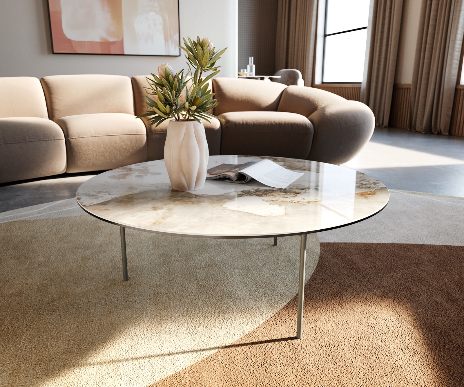 DELIFE Couchtisch Edge Rund 90x90 cm Keramik Minas Melange Trive Metall Effektfinish Titan, Couchtische Image