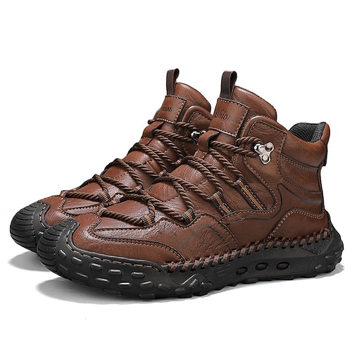 Herren-Wanderstiefel aus hellbraunem Kunstleder – strapazierfähig und stützend mit stilvollen Nähten, ideal für Outdoor-Abenteuer und Wanderausflüge Image