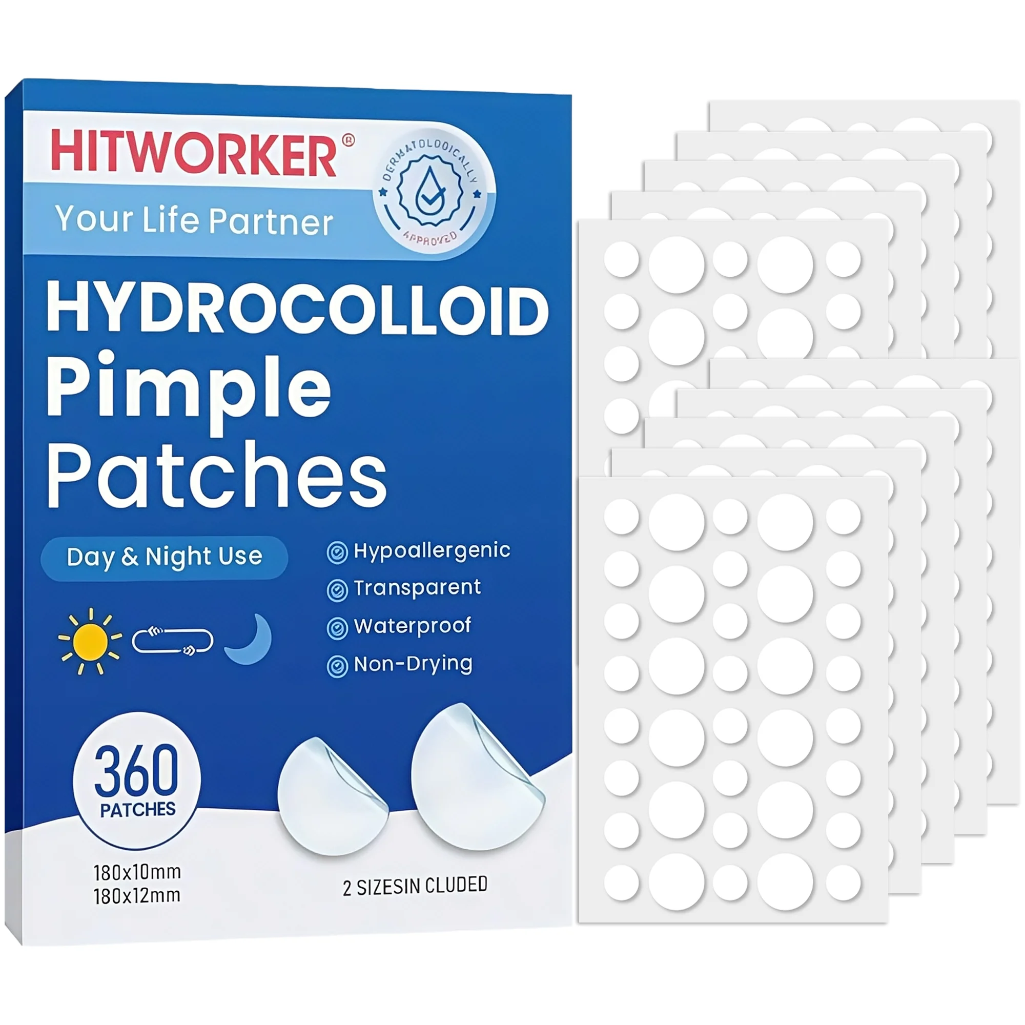 360 Stück Hydrokolloid-Akne-Pflaster, Akne-Pflaster deckt Pickel und Flecken ab, ein schnelles und sanftes Hautpflegeprodukt Image