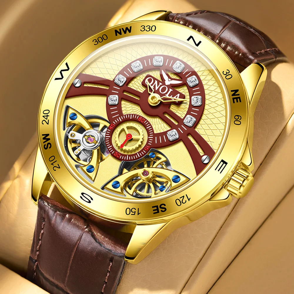 ONOLA nouveau Design de luxe hommes montre mécanique de haute qualité affaires en cuir Original montre automatique étanche montres hommes horloge