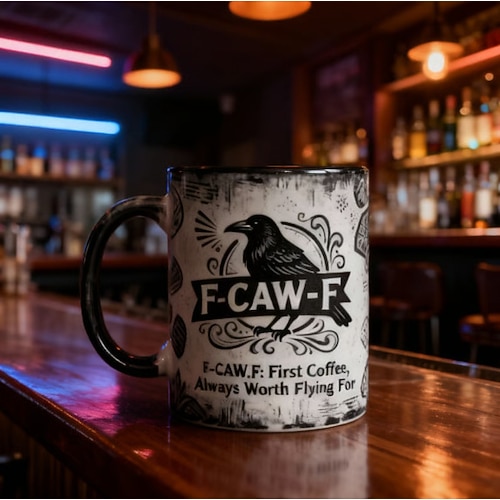 F-Caw-F Rabentasse, lustige Gothic schwarze Krähen-Kaffeetasse, 11/15oz Keramiktasse, sarkastisches Geschenk für Vogelliebhaber, Hexen und Fans von schwarzem Humor Image