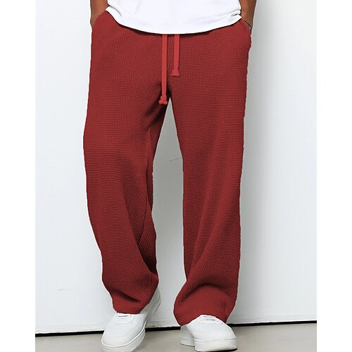 Herren Jogginghose Hose Gerade geschnittene Sweatpants Waffelhose Kordelzug Tasche Elastischer Bund Einfach Komfort Sport im Freien Täglich Mode Lässig Gelb Rosa Mikroelastisch Image