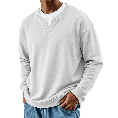 Herren T Shirt Farbblock-T-Shirt Langarm Rundhalsausschnitt Frühling Herbst Winter Einfach Elegant Warm Urlaub Falscher Zweiteiler Training Heim Sport Outdoor Hellblau Schwarz Weiß Top T-Shirt für Image