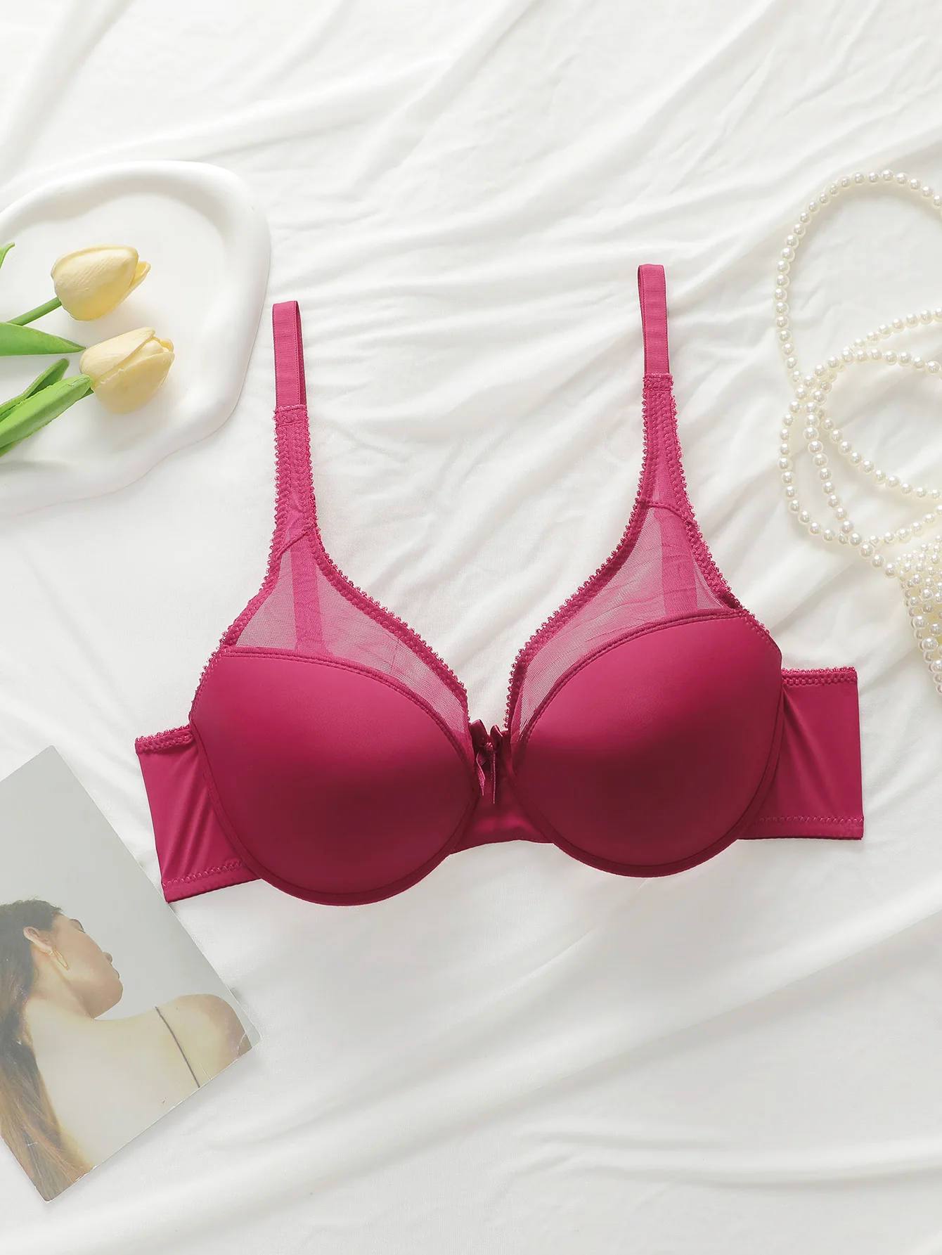 Sexy Damen-Schmetterlings-BH aus Spitze mit Stahlfelgen, geraffte Push-Ups, atmungsaktive Schultergurte, verstellbarer und bequemer BH U033 Image