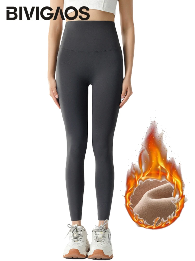 BIVIGAOS Herbst Winter Hohe Taille Shark Leggings frauen Nahtlose Fleece Warme Leggings Dünne Dünne Casual Sport Fitness Leggings Image