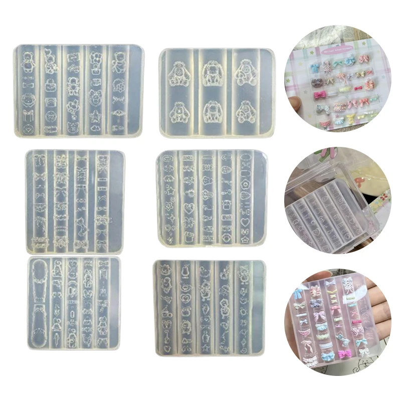 3D Nail Art Dekorationen Bär Kaninchen Silikon Schnitzform UV Gel Nagellack Stempeln Schablonen Relief Schleife DIY Design Nagel Charm Image