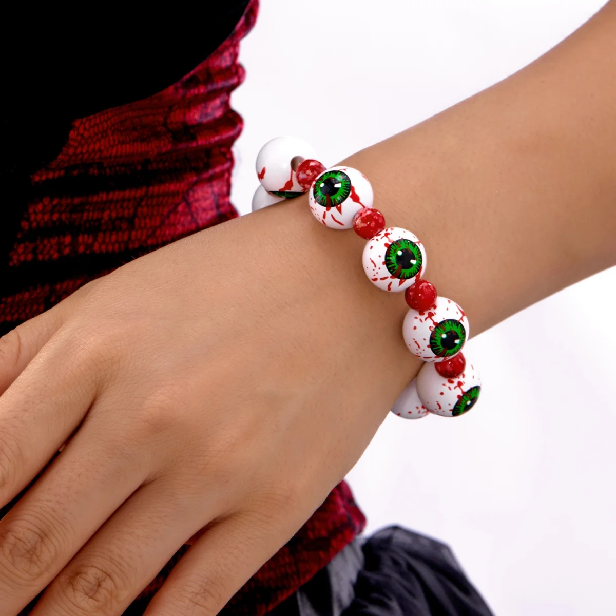 Halloween Blut Hand Evil Eye Fledermaus Kürbis Geist Spinne Druck Holz Perlen Armband Gothic Boho Party Schmuck Geschenk für Frauen Männer Image