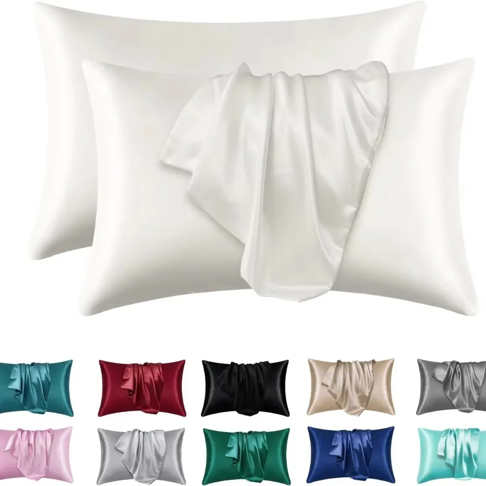2 Stück Satin-Seiden-Kissenbezüge für Haare und Haut, Korallen-Kissenbezüge, Standardgröße, Set aus superweichen Kissenbezügen Image