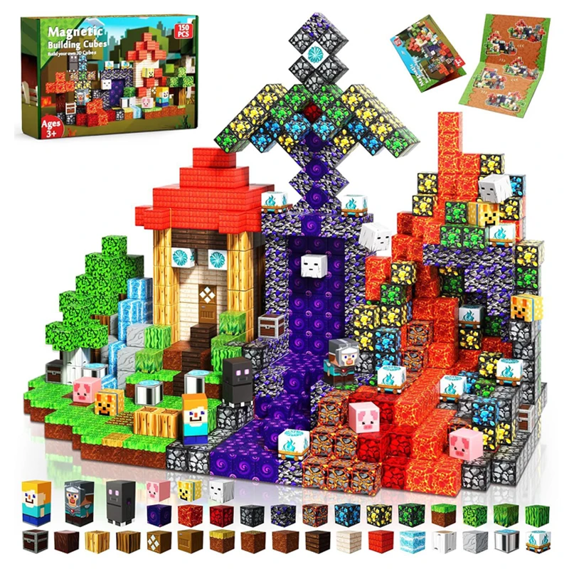 Blocchi magnetici Mine World Set cubo magnetico per ragazzo ragazza bambino età 3+ modello fai da te bambini stelo stelo giocattolo sensoriale regalo