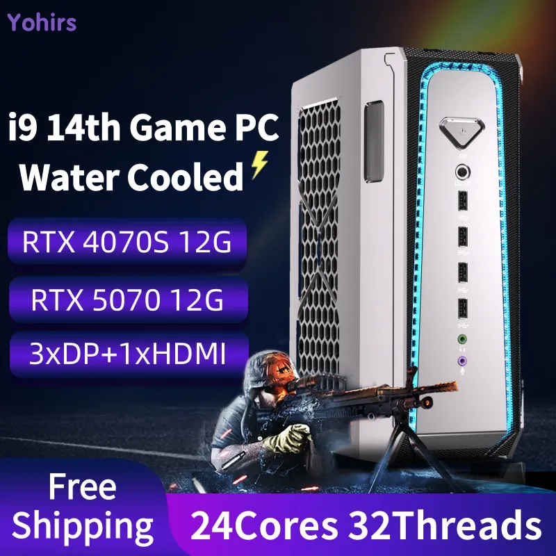 Mini PC de jeu puissant de 14e génération InteI Core i9 14900KF i7 14700KF RTX5070 12G PCIE4.0 2DDR5 Win11 4x4K WiFi6 BT5.3 refroidi à l
