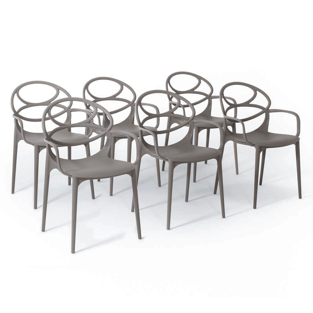 RATTATAN Set aus 6 stapelbaren Stühlen aus Polypropylen mit Glasfaser für Außen- und Gartenbereich, Bar, Restaurant oder Küche– Charlotte – Taupe Image