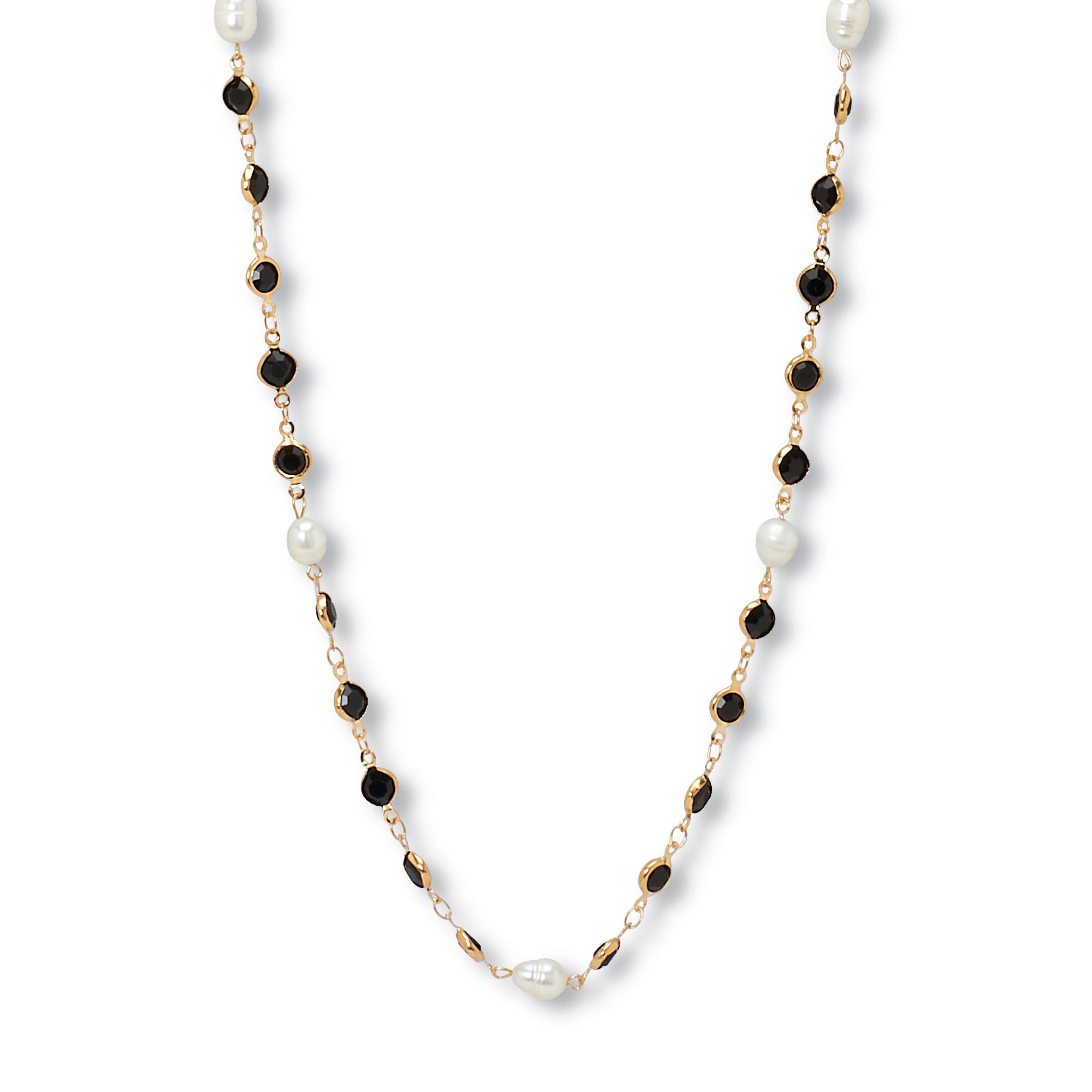 Women's Black Crystal and Pearl Gold Ion-Plated Stainless Steel Long Necklace, 40 Inches by PalmBeach Jewelry in Black (Size ONE SIZE)