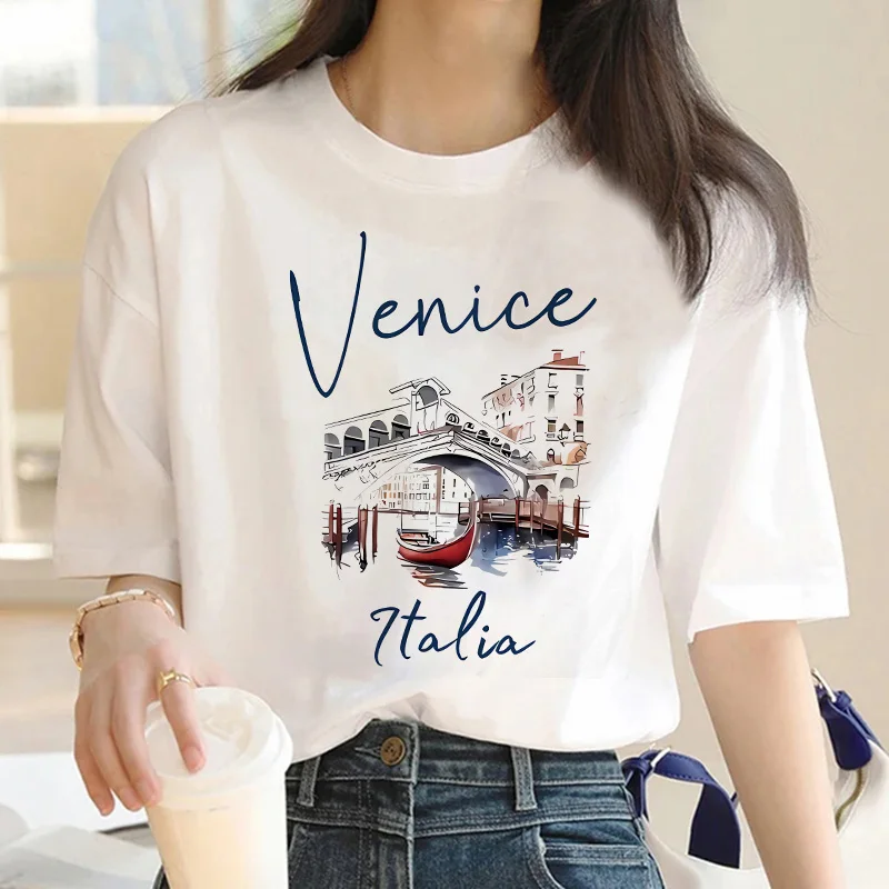 Heißer Verkauf Venedig Italia Brief Drucken frauen Rundhals T-Shirt Casual Kurzarm Brief Drucken Frühling Sommer Top T T Shirt Image