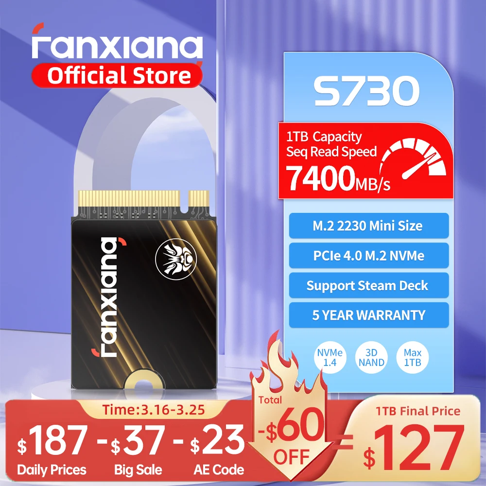 Fanxiang S730 M.2 2230 SSD 500GB 1TB 7300MB/s M.2 NVMe PCIe 4.0x4 SSD-Festplatte Interne Solid-State-Drive für PS5 Steam Deck Laptop Image