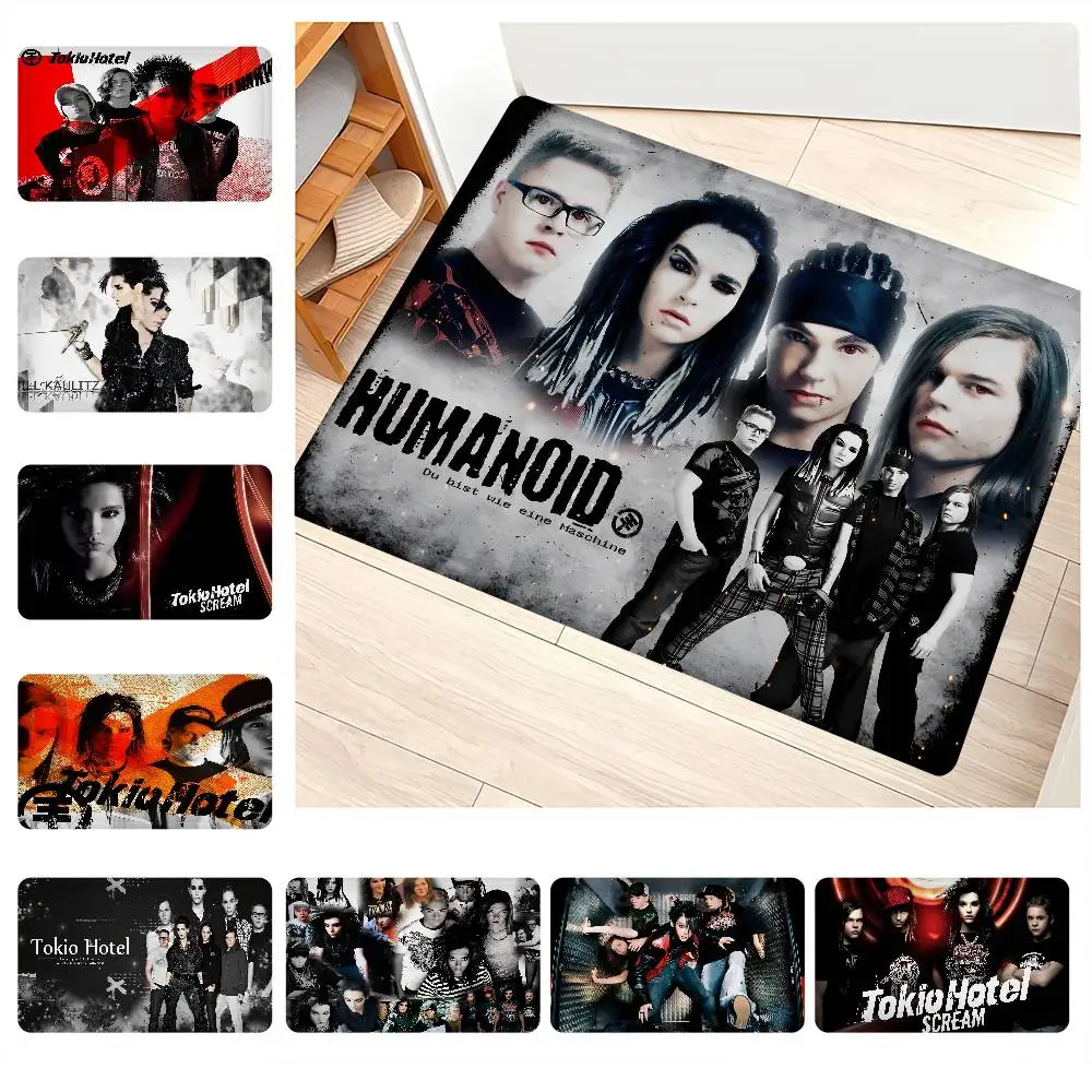 Band Tom Bill Kaulitz Tokio Hotel Badezimmermatte, rutschfest, absorbiert Wasser, langes Streifenkissen, Schlafzimmermatte, Willkommens-Fußmatte Image