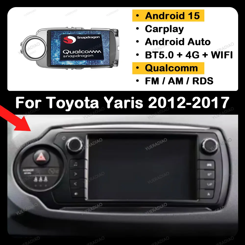 Android 15 Auto Radio Für Toyota Yaris 2012-2017 Multimedia Stereo Video Player Carplay Auto 4G LTE 5G WIFI Kopf Einheit DSP QLED Image