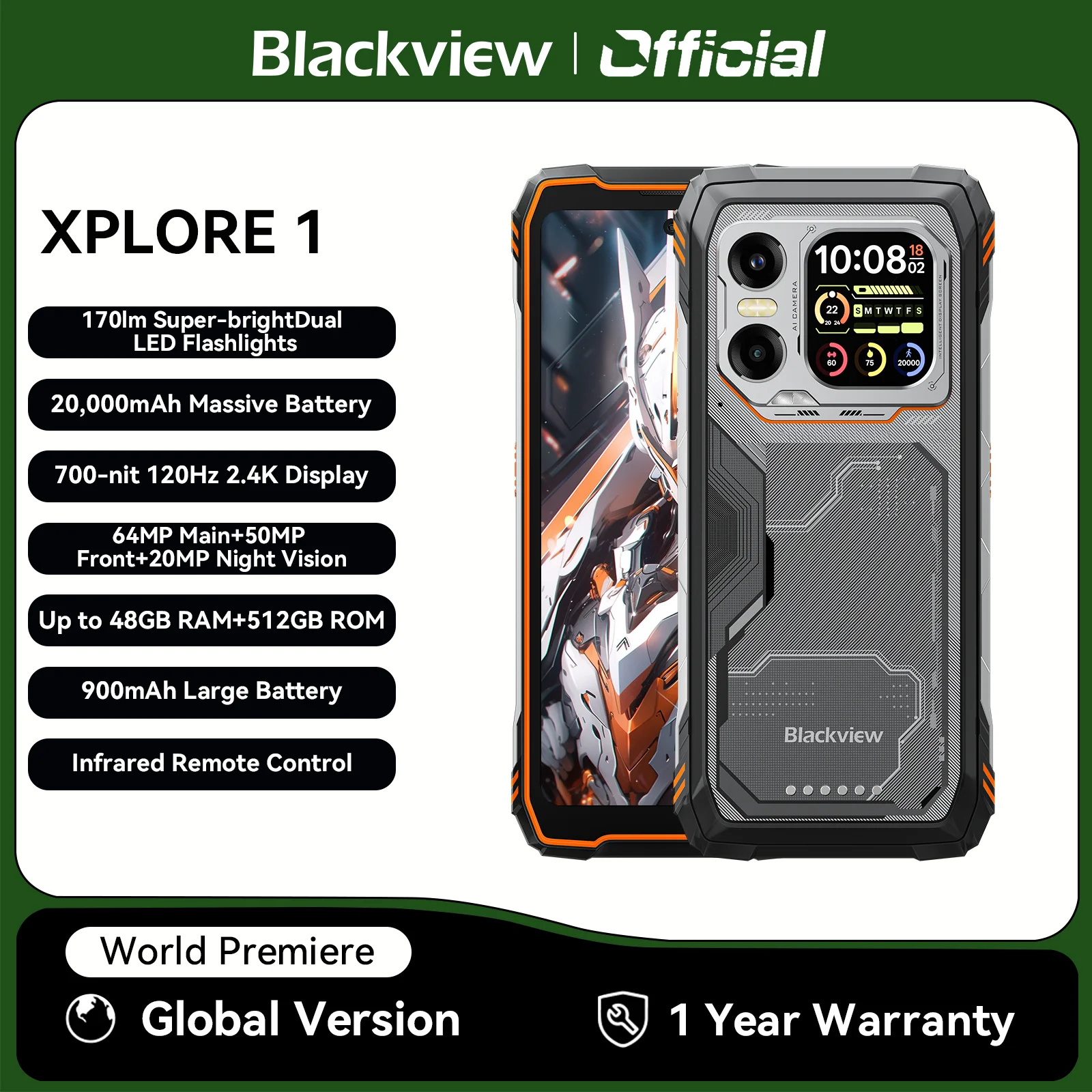 Blackview XPLORE 1 Outdoor-Handy, 5G wasserdichtes, robustes Smartphone Android 15, 6,78'' 2,4K-Display, 16 GB + 512 GB, 20000 mAh Image